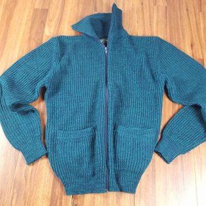 Vintage Zip Up Turtle Neck Green + Navy Speckled Knitted Sweater Men's Women's M